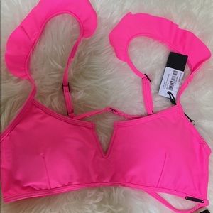 Kendal and Kylie SZ L Neon Pink Bikini Ruffle Top